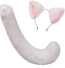 White Faux Fur Ears Tail Set animal cat wolf cosplay headband stage parade