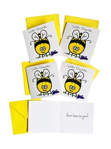 Pack of 5 Bee theme 'Thank you' Cards. Yellow envelopes - Picture 1 of 2