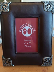 Arthur Court 4"x6" Western Leather Look Frame W/Silver Star Accents - Picture 1 of 6