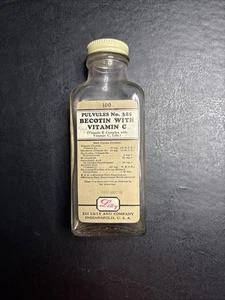 Rare Vintage Eli Lilly Pulvules No.325 Becotin With Vitamin C Empty Bottle USA - Picture 1 of 6