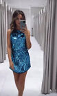 SET OF ZARA 2 ITEMS(TOP+SKIRT) PIPED AND SHORT SKIRT SEQUIN BLUE/GREEN  S, M, XL