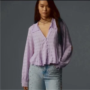 NWT Anthropologie Lilac Textured Long Sleeve Button Front Top / SZ M - Picture 1 of 15