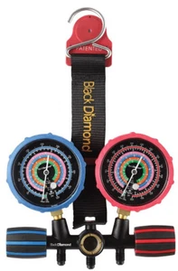 BLACK DIAMOND MANIFOLD GAUGE 1/4" SAE W/ MAGNET BELT R134A R404A 407 5' HOSES SG - Picture 1 of 3