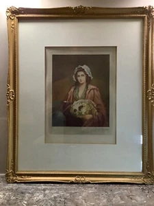 Antique Framed Colour Mezzotint Print - “The Salad Girl” by A E Hester - Picture 1 of 17
