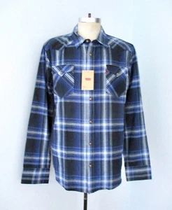 Nueva con etiquetas Camisa Occidental Levi's Azul Negro a Cuadros Algodón Franela 2 Bolsillos Rojo Pestaña XL - Imagen 1 de 9