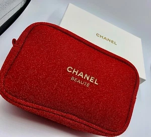 CHANEL Beaute Cosmetic Makeup Bag Pouch Clutch Sparkling RED GOLD w/ gift box - Picture 1 of 7