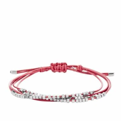 NUEVO BRAZALETE DESLIZANTE CON CUENTAS DE PLATA FÓSIL + CORDÓN DE CUERO FUCSIA ROSA MÚLTIPLE-JA6376 Foto 1 de 2