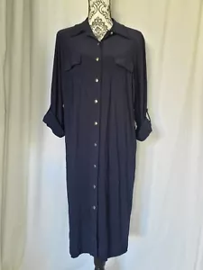 XLarge Soho Navy Blue Long Sleeve Collared T-Shirt Dress With Gold Buttons - Picture 1 of 9