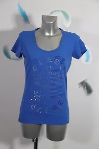 Bezaubernd Tee Hemd Blau Strass GUESS Größe M D.H.38 Fr Perfekter Zustand - Bild 1 von 4