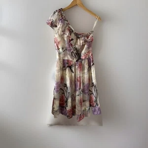 NEW Charlotte Ronson Womens Dress 4 Purple Ruffle 100% Silk One Shoulder - Picture 1 of 8