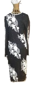 Vestido vintage con cuentas talla XS negro blanco 100 % seda pura lentejuelas ¡En muy buena condición! ¡Noche! - Imagen 1 de 11