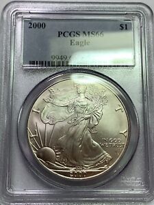 2000 Silver eagle MS66 PCGS LOW POP OF 60! VERY COOL PIECE
