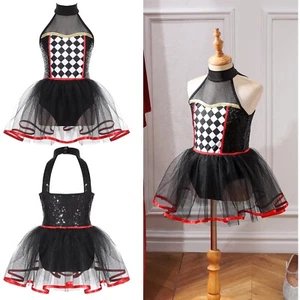 Kids Girls Clown Costume Halter Neck Mesh Tutu Dress Performance Fancy Dress - Picture 1 of 17