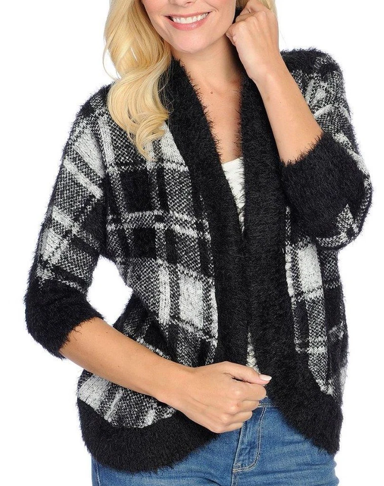 NUEVO - Cárdigan OSO Casuals® tejido a cuadros manga 3/4 Dolman frente abierto cocoon - 1X Foto 1 de 1