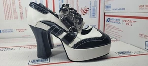Funtasima Black White Patent Vegan High Heel Platform Wingtip Women Shoe Sz 8W - Picture 1 of 13