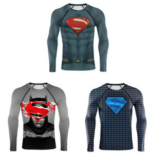 Superman Cosplay Men T-shirts Superhero Costume Long Sleeve Tights Tee Tops Gym