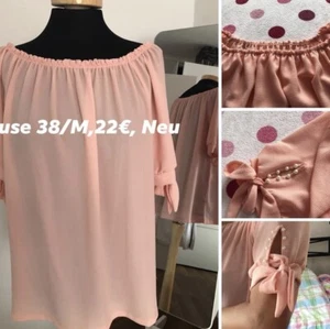 Carmen Bluse von Italienische Mode Gr.38/M Rosa/Perlen Neu Stretch - Bild 1 von 2