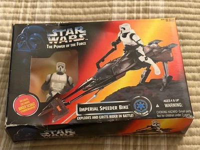 Star Wars POTF Power Of The Force Imperial Speeder Bike w/ Biker Scout 1995 New - Image 1 of 2
