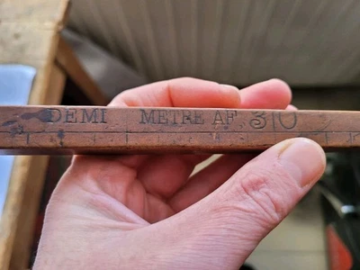 Ancien demi mètre de drapier en bois tailleur mercerie tissu 2 faces de mesure - Photo 1/4