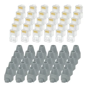 100pcs Cat6 RJ45 Pass Through Connectors with 100pcs Blue Strain Relief Boots - Photo 1/5
