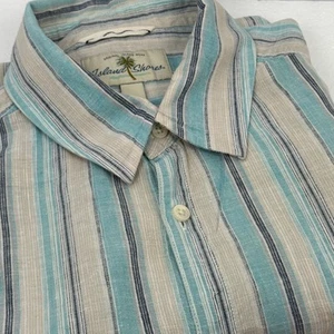 Men’s Linen/Cotton Blend Shirt Island Shores Striped Sz L Casual Summer - Picture 1 of 4