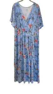 Maxi abito Stitch Fix 41 biancospino Elisse maglia surplice floreale blu più 2X - Foto 1 di 7