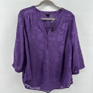 Torrid Harper Purple Clip Floral Chiffon Pullover 3/4 Sleeve Blouse Size 2X NEW - Picture 1 of 7