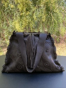 Borsa Francesco Biasa in pelle marrone - vintage 2 manici cowboy boho hippie - Foto 1 di 14