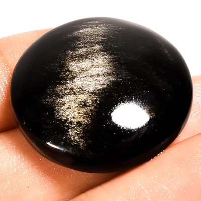 Piedra preciosa redonda de obsidiana brillo plata natural 35 quilates 27X27X6 mm UG-3574 Foto 1 de 2