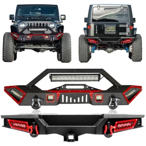 For 2007-2018 Jeep Wrangler JK Steel Front/Rear Bumper with LED Lights & D-rings - Picture 1 of 12