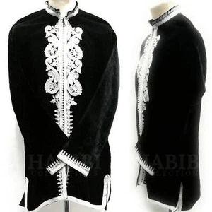 Men's Moroccan Wedding Eid Festival Occasion Black/White Baja Jerga Jacket - Picture 1 of 5