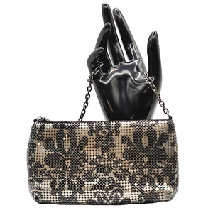 White House Black Market Black & Silver Floral Mesh Mini Bag Chain Link Strap - Picture 1 of 20