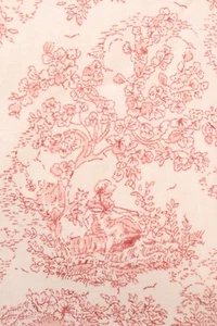 T4 44"W Textile Arts & Film Fabric Vintage Scenes Toile Look Red on White - BTY - Picture 1 of 12
