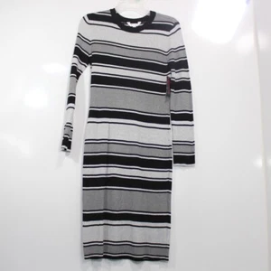 No Boundaries Juniors' Long Sleeve Metallic Striped Sweater Dress Gray Black - Picture 1 of 6