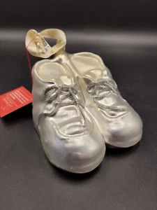 Department 56 Blown Glass Booties Ornament Babys First Christmas Silver White - Picture 1 of 10