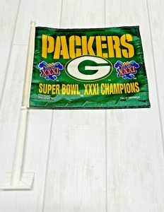 Vintage 1997 Green Bay Packers NFL 14" x 11" Car Window Flag Super Bowl XXXI - Picture 1 of 8