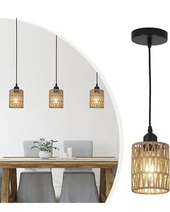 LAMSU Rattan Pendant Lights Kitchen Island, Farmhouse Pendant Lighting 3 Pack - Picture 1 of 9