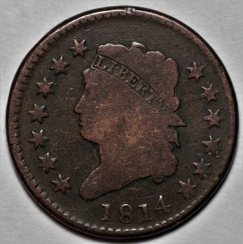 1814 Classic Head Large Cent - Plain 4 - US 1c Copper Penny Coin - L37 Cover