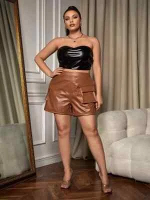 Elegante Pantalones Cortos Informales Mujer Pantalón Nuevo Marrón Genuino Piel de Cordero Hecho a Mano Cuero Foto 1 de 4