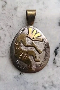 Vintage Sterling Silver/Gold Kokopelli Pendant Robert Johnson Navajo Indian 1.5" - Picture 1 of 2