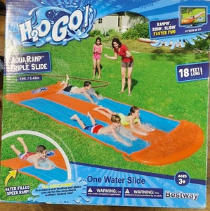 H2O Go Aqua Ramp Triple Water Slide Drench Water Pool Slip N Slide 18Ft Long 3+ - Picture 1 of 3
