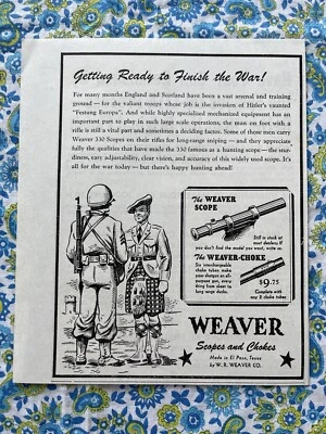 Vintage 1944 Weaver Hunting Scopes Print Ad Weaver Choke - Изображение 1 из 4