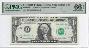 1969D $1 KANSAS CITY FRN. PMG GEM Uncirculated 66 EPQ Banknote. 3rd of 3 - Picture 1 of 2