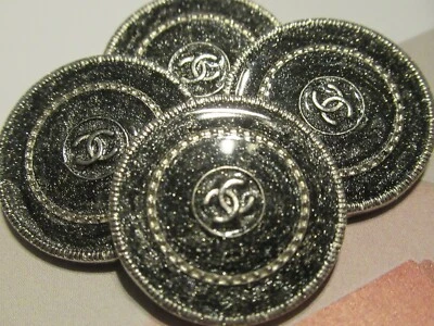 CHANEL 4 CC LOGO AUTH sparkly  GRAY SILVER BUTTONS 20 MM/3/4''  LOT four pc - Image 1 of 4