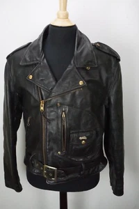 Schott D Pocket 611H Genuine Horsehide Black Biker Motorcycle Jacket 44 Made USA - Picture 1 of 10