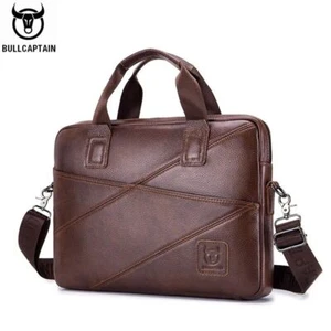BULLCAPTAIN Men laptop Leather Shoulder Messenger Crossbody bag briefcase - Picture 1 of 9