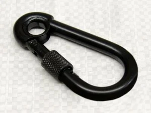 8MM Black Carbine Hook With Screw Nut & Eye - Plated Safe Snap Hook Rigging Clip - Picture 1 of 2