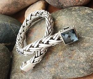 John Hardy Heavy Woven Bracelet 64.52gr with Gray Colored Gemstone - Picture 1 of 5