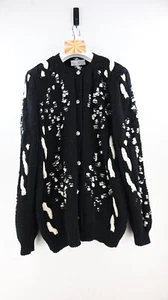 Vintage Purl One Sydney wool blend knitted cardigan in black/white size M/L - Picture 1 of 10
