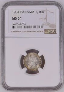 1961 Panama Silver 1/10 Balboa - NGC MS 64 - Picture 1 of 4